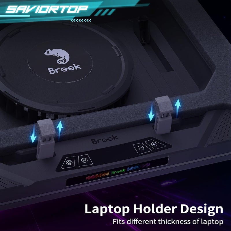 Brook Saviortop Gaming Laptop Cooling Pad – High-Speed 3500 RPM Laptop Cooler with Turbo Fan, RGB Cooling Stand for 10-19 Inch Laptops, Touch Control, USB-C Hub, Adjustable Height, Quiet Cooling Fan - Image 5